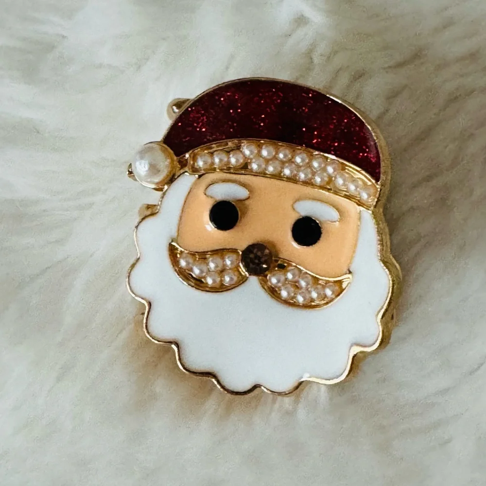 Festive Santa Claus mini Hair Claw Clip, pearl, enamel, gold